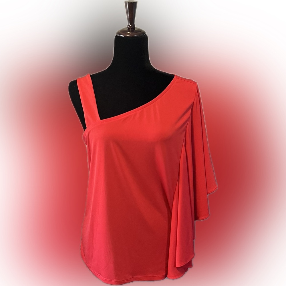 Chico’s Red Cold Shoulder Bell Ruffled Top size L